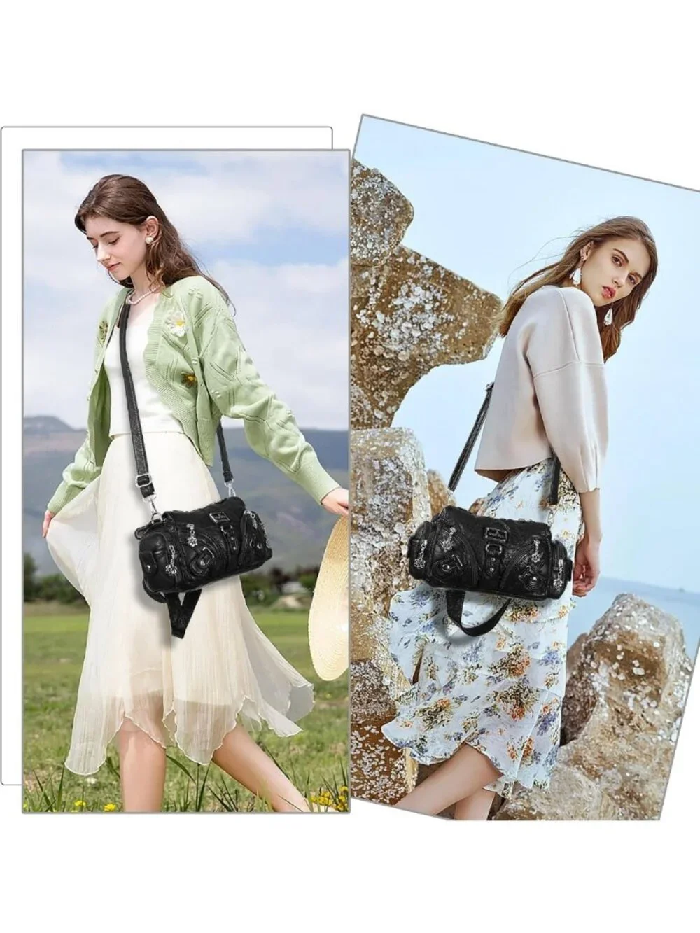 Chic Small Hobo Shoulder Bag - Vegan Leather Multi-Pocket Tote with Zipper